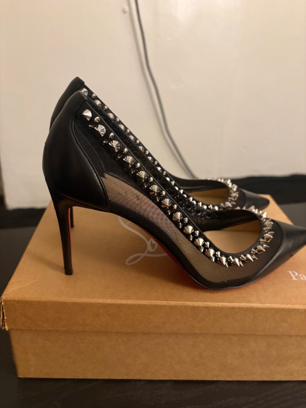 Christian Louboutin Galativi Spikes 85 Nappa Pumps -black/silver - Size 38.5